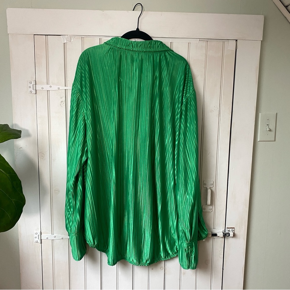 GOOD AMERICAN Always Fits Plisse Shirt Green Size 5/6 XXL - Picture 3 of 8